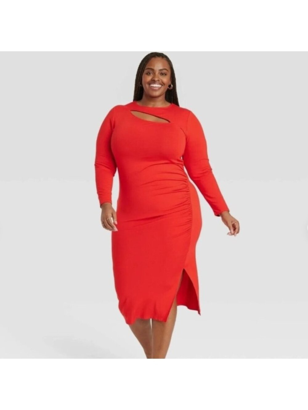 Ava & Viv Red Cutout Draped Maxi Dress Plus Size 4X Long Sleeve Baddie Holiday